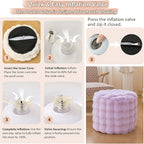 LIFEREVO Faux Rabbit Fur Round Inflatable Pouf Ottoman, 20 X 16 Plush Waffle Bubble Floor Poufs Foot Rest Living Room Bedroom, Light Purple Furry Pouf Foot Stool for Girls Adults, Anti-Slip, Lavender