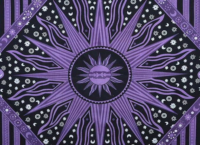 Popular Handicrafts Wall Hanging Tapestry For Bedroom Hippie Burning Sun and Moon Meditation Bohemian Hippy Psychedelic Design Indian Tapestries Bedspread 90 x 108 inches (230cm x 270cm) Green