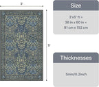 GENIMO Washable 3x5 Area Rug, Soft Vintage Floral Boho Carpet, Low-Pile Non-Slip Rug for Living Room, Bedroom, Dining Room, Nursery, Dark Blue