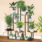 9 Tier Plant Stand Indoor, Thickened Metal Wood Corner Plant Shelf Stands for Multiple Plants, Indoor Tall Plants Stand Tiered Flower Holder for Living Room Patio Garden Balcony(Black+Brown)