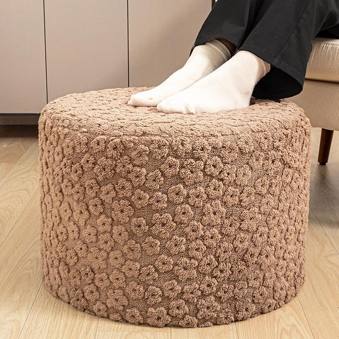 Round Pouf Ottoman 20 x 20 x 14 Inches Boho Poof Home Decor Floor Pouffe Ottoman Foot Rest for Couch Sofa Bean Bag Chairs Living Room Bedroom (Coffee)