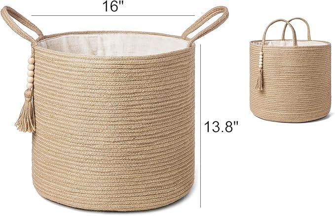 Mkono Woven Storage Basket Decorative Natural Rope Basket and Cotton Rope Basket Boho Cute Decor and Organizer for Nursery, Baby Toys, Blanket