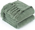 Chenille Throw Blanket for Couch with Tassels,60"X80" Soft Cozy Lightweight Knitted Boho Decorative Blankets for Bed and Sofa,Light Green