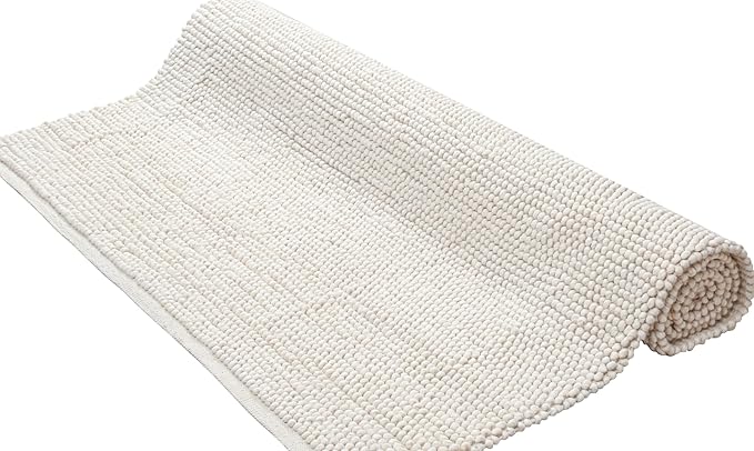 Handwoven Wool Cotton Blend Area Rug 8x10', Textured Popcorn Braided Ivory Rug, Soft Thick Farmhouse Contemporary Living Room Carpet, Neutral Modern Decorative Floor Rug