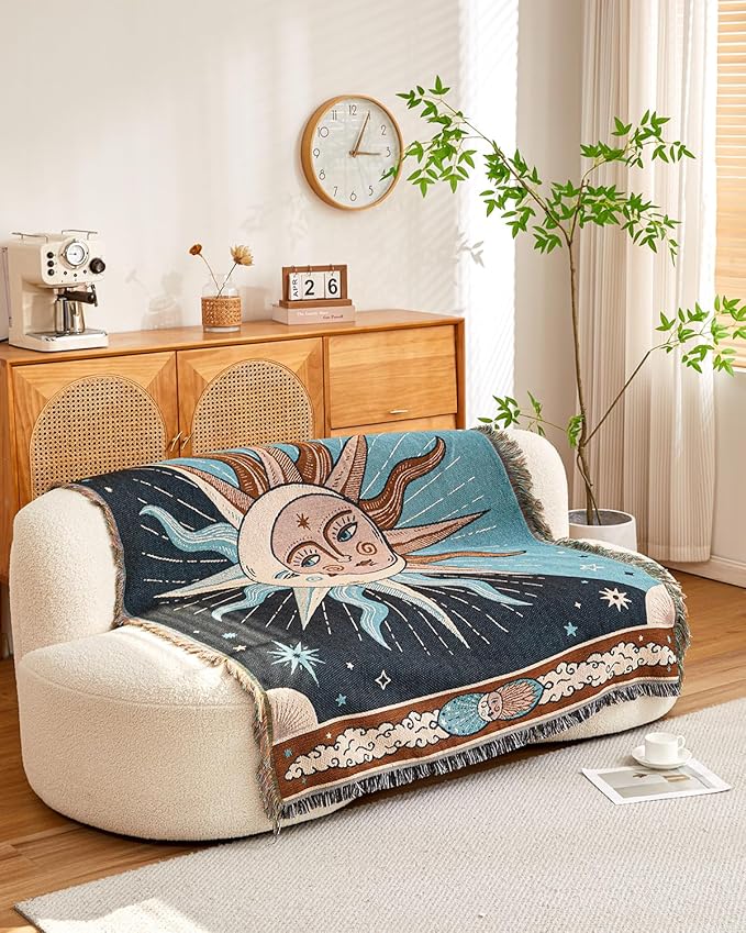 Erke Chair Recliner Cover Boho Throw Blanket Hippie Room Decor Wall Hanging Tapestry Outdoor Picnic Camping Rug Mattress Beach Towel Sofa Furniture Slipcover Bohemian 50”x70” The Sun and Moon Stars