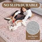 MontVoo-Vintage Area Rugs 8X10 Pink Rugs for Living Room-Soft Distressed Printed Rugs for Bedroom-Non Slip Carpet-Machine Washable Rug for Dining Room Living Room Bedside Office