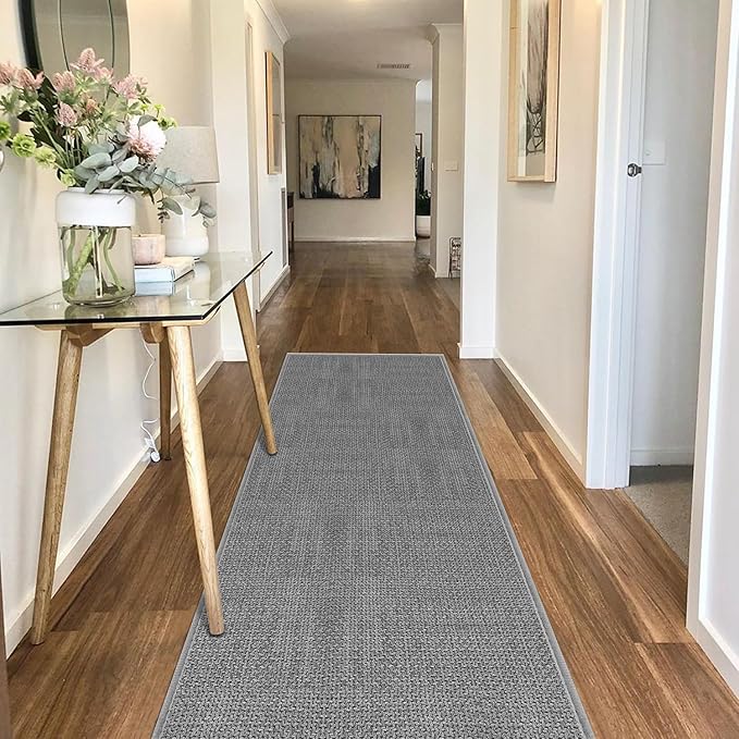 GOYLSER 12ft Hallway Runner Rugs Non Skid Washable, Absorbent Jute Kitchen Sink Rug Floor Runner Non Skid, Grey Long Laundry Room Rug Runner Mat