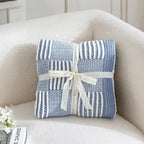 Amélie Home Checkered Knit Throw Blanket for Couch, Chenille Texture Decorative Soft Blanket for Sofa & Chair, 60"x80", Blue & Ivory