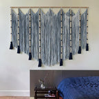Jakalin Macrame Wall Hanging Blue dip dye Handcrafted Decorative Art for Living Room Bedroom or Office Boho Chic Modern Wall Decor with Unique Beadwork 57" W × 43" L