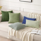 MIULEE Pack of 2 Spring Corduroy Decorative Throw Pillow Covers 18x18 Inch Soft Boho Striped Pillow Covers Modern Farmhouse Home Decor for Summer Sofa Living Room Couch Bed Moss Green