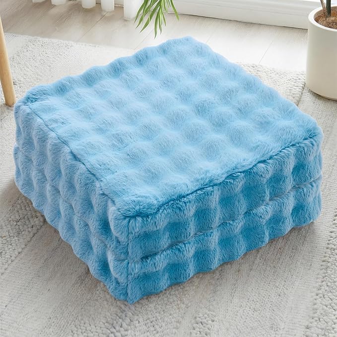 2 Pcs High Density Foam Floor Pillow - Upgraded Large Pillows Seating for Adults - Outdoor Floor Cushion with Soft Tufted Cover - Yoga Pillows for Sitting On Floor - 22 Inch Sky Blue
