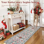 Lahome Christmas Runner Rugs 2x6 Kitchen Decor, Entry Way Rugs with Botanical Holly Berries, Non-Slip Thin Mat for Hallway Front Door Cottagecore Indoor Decor