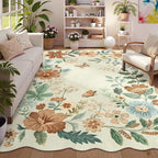 Lahome Floral Washable Rugs 8x10, Non-Slip Soft 8x10 Rugs for Living Room Bedroom, Ultra-Thin Stain Resistant Boho Accent Carpet for Dining Room Office Flore, Beige