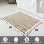 MIULEE Set of 2 Waffle Bathroom Rugs, Boho Bath Rugs Non Slip Washable, Super Absorbent Bath Mats, Ultra Soft Rubber Backed Shower Mats for Bathroom Floor, Tub, Brown & White, 18x30 Inch