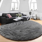 Amdrebio Grey Round Rugs 6Ft for Bedroom Living Room Decor, Fluffy Shaggy Circle Area Rug for Kids Room Classroom Playroom, Large Furry Floor Circular Gray Carpet for Teen Girls Boys Nursery Dorm