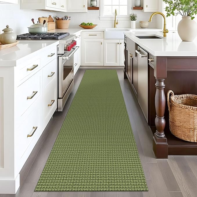 EARTHALL Woven Runner Rug 2x8 Ft Washable Runners for Hallways Cotton Non Slip Rubber Backed Kitchen Runner Braided Indoor Floor Carpet for Entryway, Hallway, Kitchen, Bedroom, Green