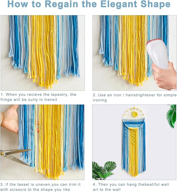 Artilady Mcrame Blue Sun Wall Decor Boho Hanging Tapestry Sunburst Wall Art, Rustic Woven Tapestries Big Dream Catcher Sunshine Decor for Bedroom Living Room Nursery (Blue Sunshine)