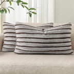 Pallene Faux Fur Plush Lumbar Throw Pillow Covers 12x20 Set of 2, Luxury Soft Fluffy Striped Decorative Pillow Covers for Sofa, Couch, Living Room, Ombre Coffee