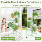 iDavosic.ly Plant Stand Indoor Outdoor, 5 Tier Corner Metal Flower Display Holder Shelf, Folding Tall Orchid Rack for Patio Balcony Porch Garden Living Room House, Light Green