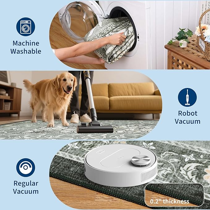 GarveeHome Provence Fog 2.5 x 8 Washable Kitchen Runner Rugs Non Slip Vintage Boho Cottage Long Rug for Hallways Bedroom Entryway Bathroom Mat with Rubber Back