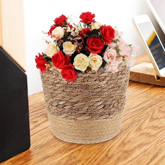 Cabilock Woven Plant Basket for Indoor Decor Hand Woven Seagrass Flower Pot Cover Storage for Home and Garden Versatile Decorative Container for Plants