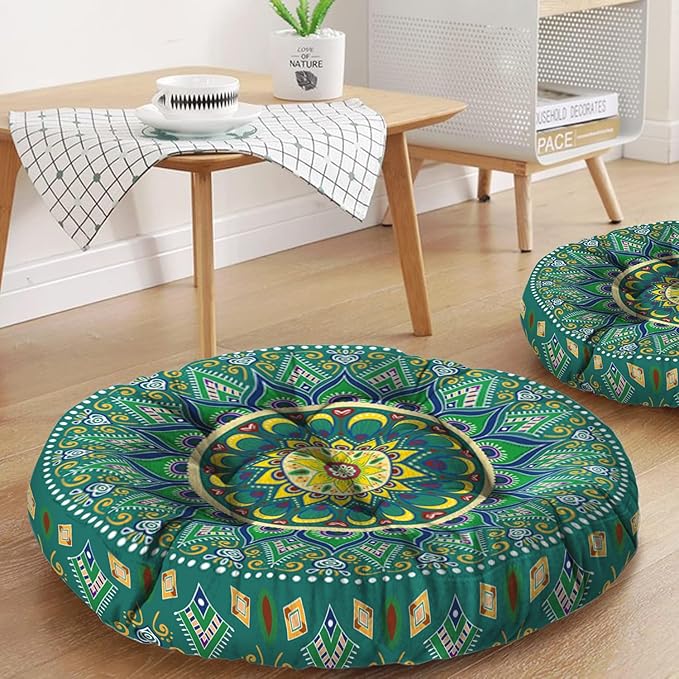 Mandala Meditation Cushion, Boho Meditation Mat, Meditation Pillows for Sitting on Floor, Cushions for Sitting in Home and Outdoor, Round Floor Pillows Cushion Seating for Yoga Accessories 22'' X 22''