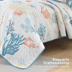 HORIMOTE HOME Coastal Quilt Bedding Set Queen Size, Reversible Summer Beach Quilt Lightweight Ocean Nautical Comforter Tropical Bedspread Coverlet with 2 Pillow Shams for All Seasons (90"x96")