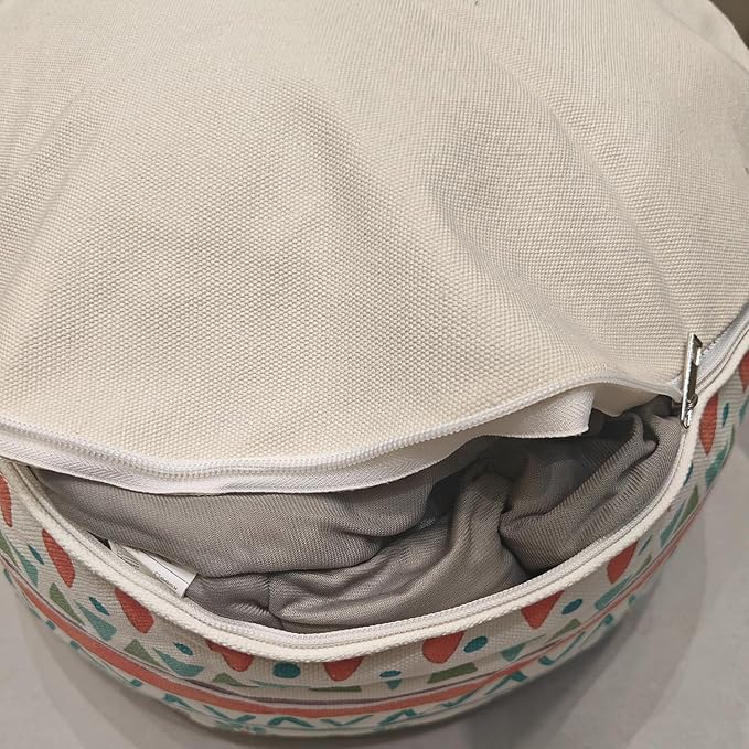 MOCOFO Round Bohemian Ottoman Pouf Cover, 18 Inch, Cotton Blend, Church Window Print, Living Room Storage Footrest, Cover Only (Little Wild)
