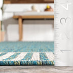 Nuloom Asha Teal/Ivory, 8' x 10', Casual, Striped Border, Soft and Cozy, High Traffic, Stain Resistant, Easy Clean, Durable Area Rug for Indoor/Outdoor Patio, Deck, Porch, Garden, Courtyard