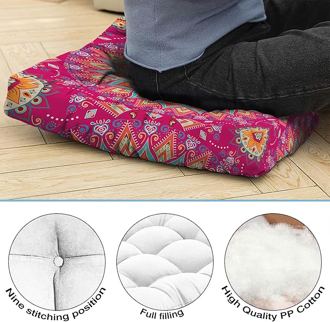 Mandala Meditation Cushion, Boho Meditation Mat, Meditation Pillows for Sitting on Floor, Cushions for Sitting in Home and Outdoor, Square Floor Pillow Cushion Seating for Yoga Accessories 22'' X 22''