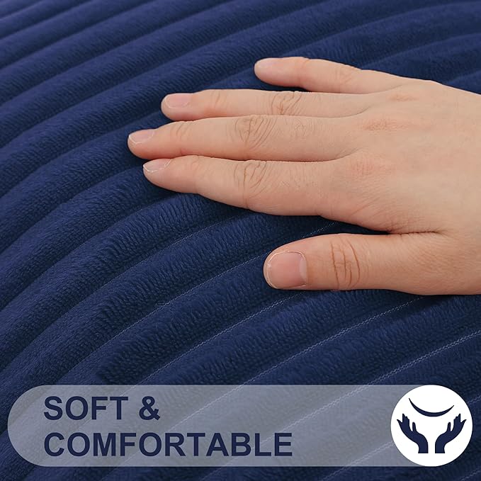Simmore Decorative Spring Throw Pillow Covers 20x20 Set of 2, Soft Natural Plush Flannel Double-Sided Fluffy Couch Pillow Covers for Sofa Living Room, Navy Blue