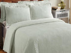 Better Trends Chenille Bedspreads Queen Size, Sage 100% Cotton Chenille Stripe Design Tufted Bedding Coverlet Soft Lightweight, 102"x110" with 2 Sham 3 Pieces Set Jullian Collection