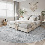 8x8 Grey Round Rug 8ft Living Room Circle Rug Vintage Round Area Rug Non Slip Indoor Carpet for Apartment