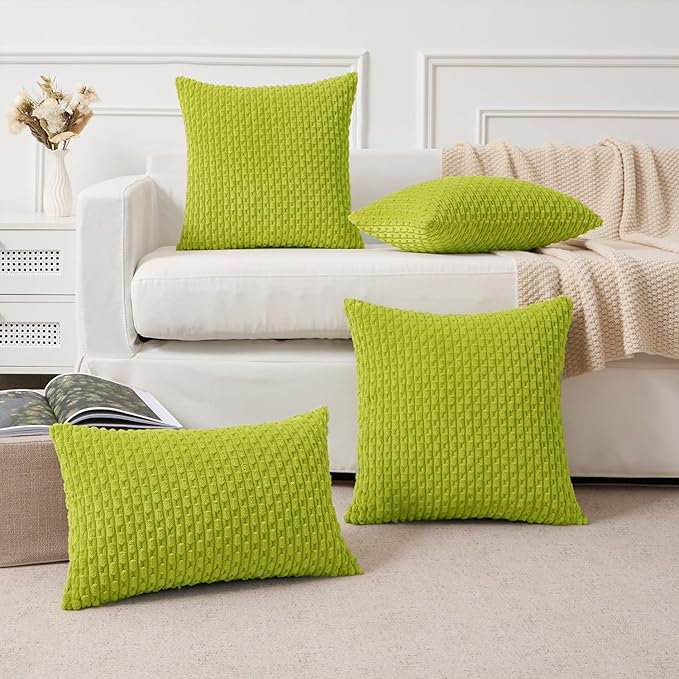 Kevin Textile 14x24 Inch Pillow Cover 1 Pack Boho Christmas Decorative Soft Striped Corduroy Lumbar Farmhouse Accent Rectangle Cushion Case for Living Room Couch Sofa Bed, Spring Green