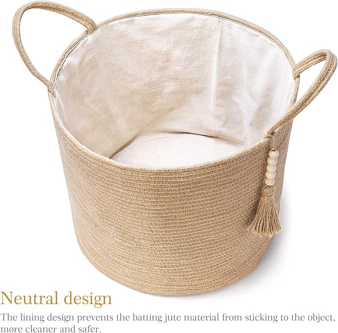Mkono Woven Storage Basket Decorative Natural Rope Basket and Cotton Rope Basket Boho Cute Decor and Organizer for Nursery, Baby Toys, Blanket