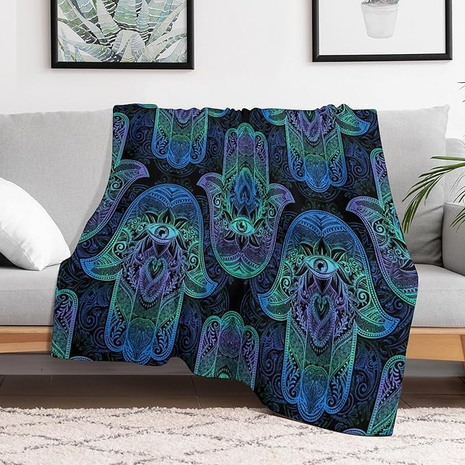 Boho Hamsa Throw Blanket Fatima Hand Bohemian Retro Mandala Blanket for Sofa Bed Couch Chair Or Dorm 30"x40"