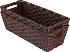 Plastic Wicker Storage Baskets - Toilet Tank & Bathroom Baskets, Woven for Organizing, Brown, 15¾" x 6¾" x 4¾", 2-Pack