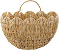 Wicker Hanging Basket,Scalloped Wall Basket for Organizing & Decor,Woven Water Hyacinth Hanging Wall Baskets for Flower,Mail,Stuffed Animals,Hanging Storage Baskets for Wall,Door,Nursery