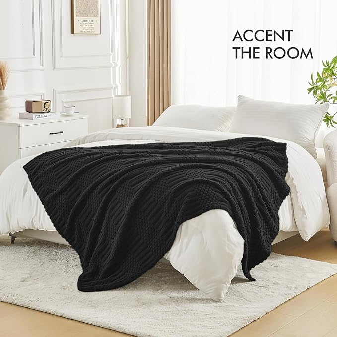 lifein Throw Blanket for Couch-Black Boho Throw Blanket, Soft Fleece Plush Lightweight Blankets&Throws for All Seasons, Fuzzy Decorative Blankets for Livingroom Bed Sofa Chair (50x60, Black)