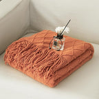 Throw Blanket for Couch Bed, Sofa Knit Blanket Farmhouse Throw for Living Room, Decorative Fall Throw Blanket for Chair, Outdoor Textured Boho Blanket（Rust 51x67In）