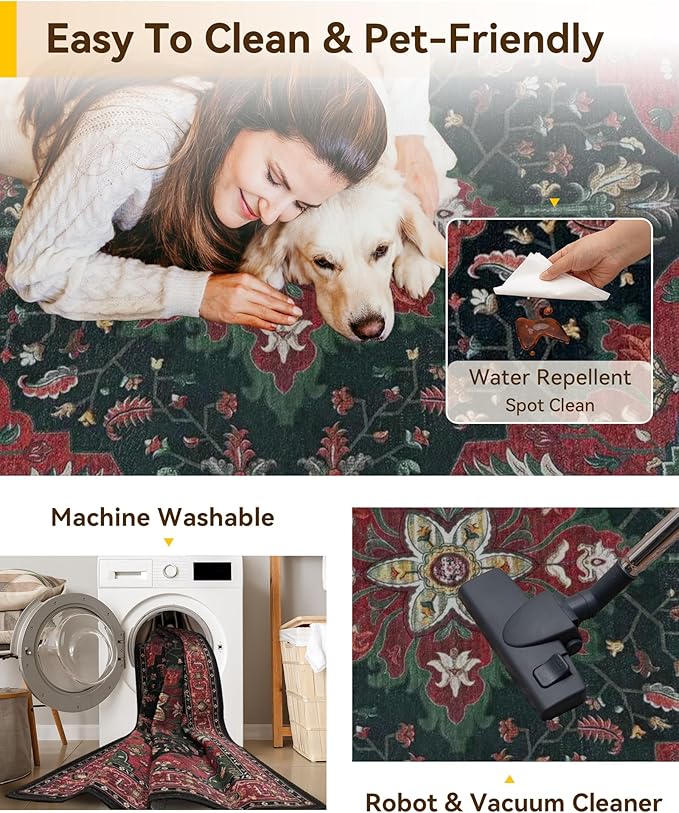 Area Rugs 2'x6' Runner Rug Non Slip Washable for Kitchen Hallway Bedroom Beside Laundry Room Bathroom Rug, Floor Carpet, Red Black