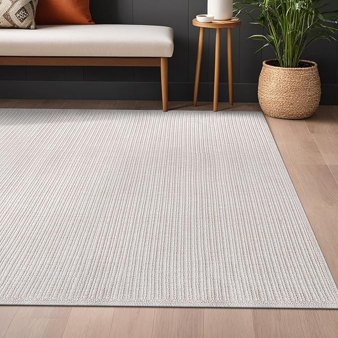 Beverly Rug Easy Jute Off White Rug 6x9 Solid Washable Durable Outdoor Indoor Area Rugs for Living Dining Room Patio Office Stain Resistant Non Shedding Casual Indoor Outside Carpet (6 x 9 Off-White)