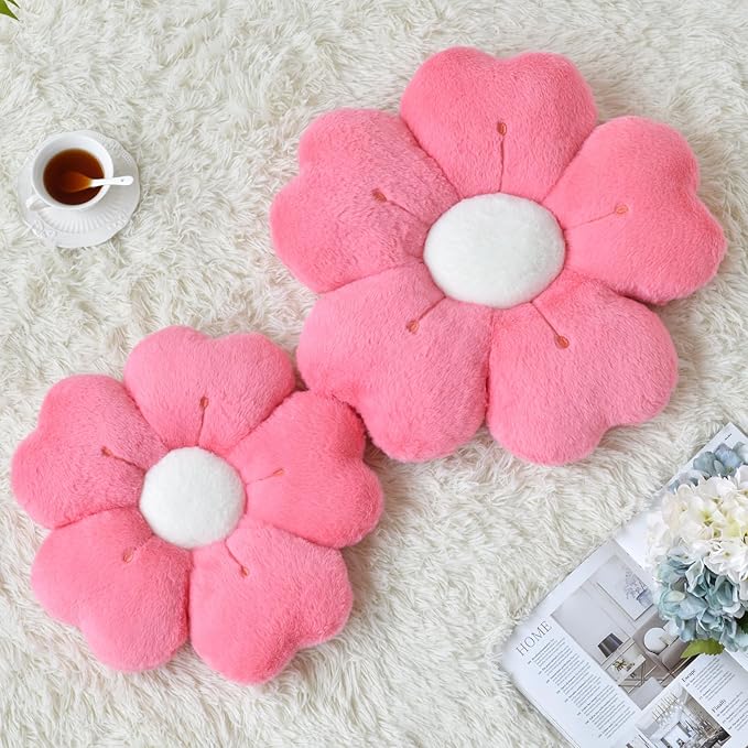 Flower Pillow, Flower Shaped Pillow Decorative Throw Pillows for Bed Couch, Cute Daisy Pillow Dorm Decor Floor Seating Cushion (Hot Pink, 19.6 Inches)
