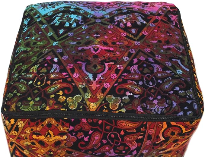 CRAFT KALA Square Mandala Floor Pillow Cushion Cover Seating Throw Cover Hippie Decorative Bohemian Ottoman Cover Poufs Pom Pillow Cases Boho Cotton Living Room Home Décor 22X22X14 inches, Multi Star