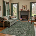 8x10 Area Rugs for Living Room Bedroom, Large Washable Rug, Green Vintage Floral Boho Rug, Non Slip & Low Pile Faux Wool Thin Carpet for Indoor Dining Room and Kids Room(Green 8x10ft)