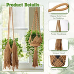 4 Packs Macrame Plant Hangers with Tassels Boho Crochet Hanging Plant Basketball for Indoor Outdoor Plant Hanger with 4 S Shaped Hooks for Home Decor Window Flower Pot(Brown)