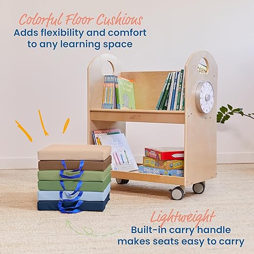ECR4Kids SoftZone Floor Cushions, Square, Flexible Seating, Earthtone, 6-Piece