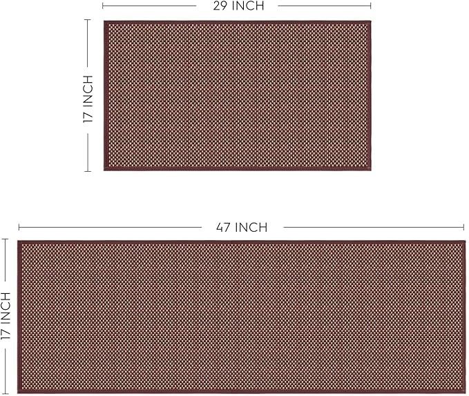 Artoid Mode Washable Non Slip Red Kitchen Rugs and Mats Set of 2, Rubber Backing Absorbent Kitchen Mats for Floor Front of Sink - 17x29 and 17x47 Inch