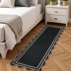 Easy Scalloped 2x6 Runner Rug for Hallway, Washable Kitchen Rugs Non Slip Outdoor Indoor Black Hallway Rug, Farmhouse Morden Carpet for Porch Bedroom Laundry