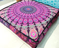 CRAFT KALA Mandala Floor Pillow Cushion Cover Seating Throw Cover Hippie Decorative Bohemian Ottoman Poufs Pom Pom Pillow Cases Boho Indian Cotton Living Room Yoga Home Décor (35" Square, Pink Mirchi)